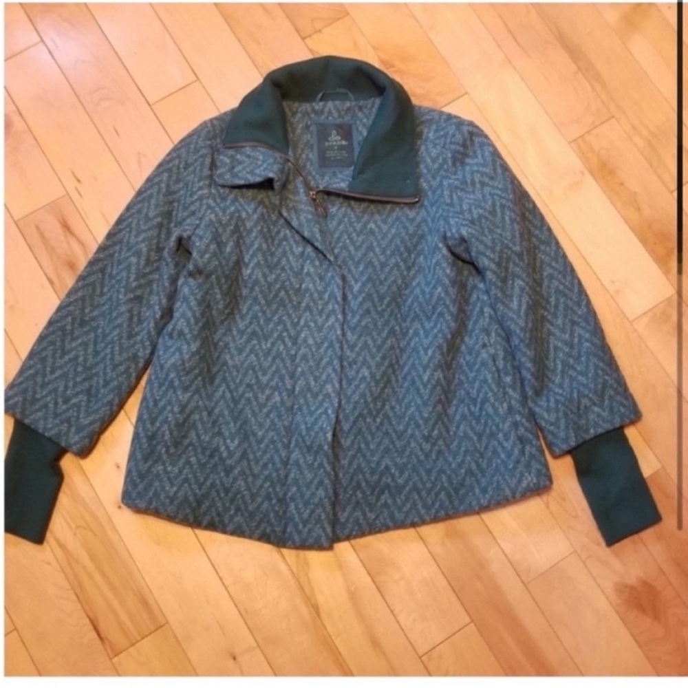 Prana Lily Wool Deep Teal Chevron wool blend coat extra small XS - Picture 2 of 9